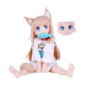 Cat girl sitting and eating fish, figure.