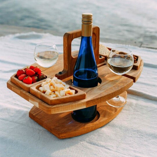 Wooden Picnic Table with Wine Glass Holders