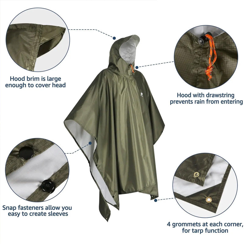 Lightweight Hooded Rain Poncho