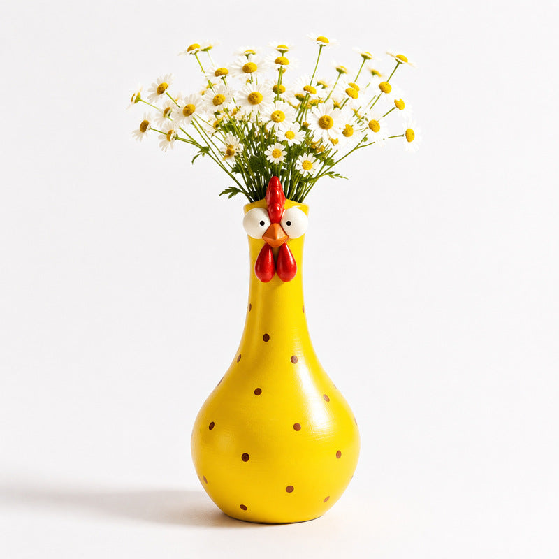 Rooster Vase with Colorful Polka Dots