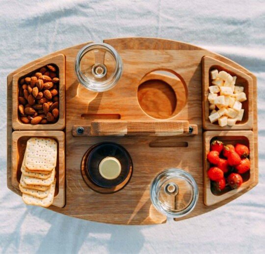 Wooden Picnic Table with Wine Glass Holders