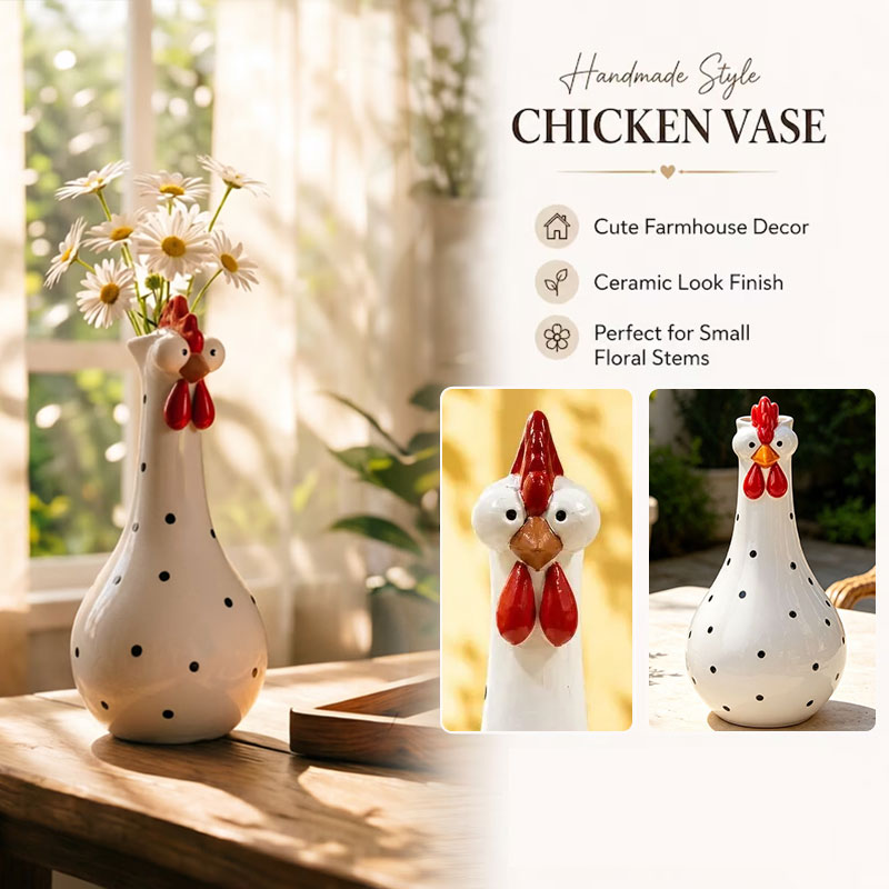 Rooster Vase with Colorful Polka Dots