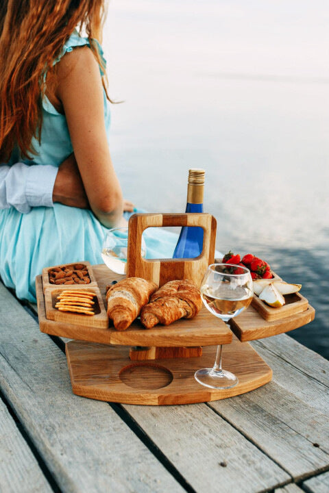 Wooden Picnic Table with Wine Glass Holders