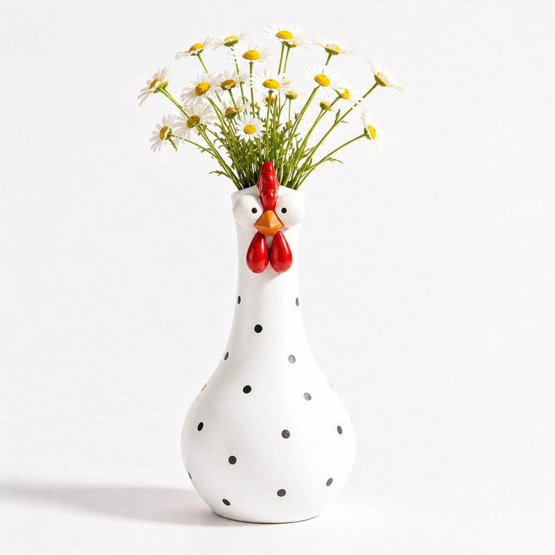 Rooster Vase with Colorful Polka Dots