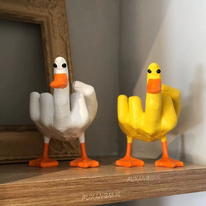 Mittelfinger-Entenstatue aus Kunstharz, Dekofigur "Duck You", witzige Mittelfinger-Tischdekoration