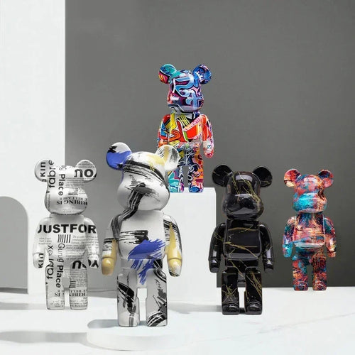 27 cm Graffiti-Bärenstatue Farbblock-Bär Deko Harz Tisch-Ornamente Wohndekoration Wohnzimmer Bär Bodenskulptur Geschenke